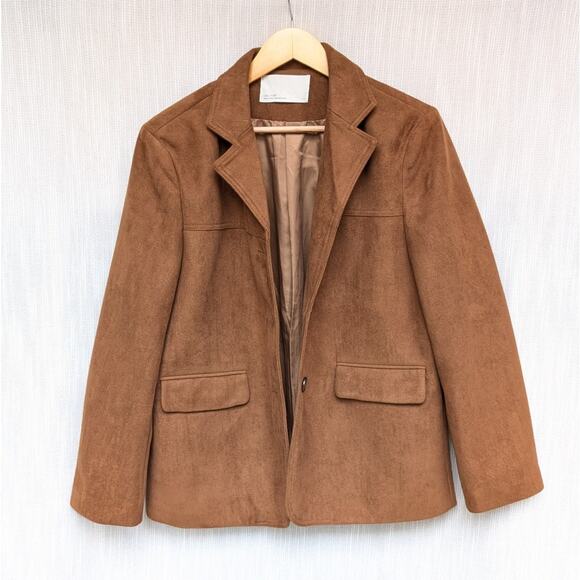 Oak + Fort Camel Brown Oversized Vegan Suede Blazer S (fits like oversized med) - Picture 1 of 9